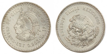23 euros 5 pesos 1948 plata 900  